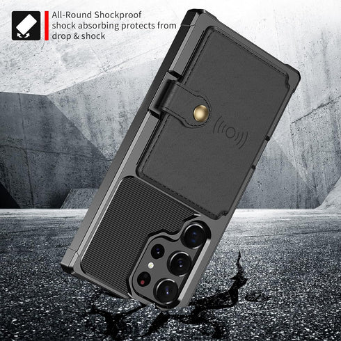 Samsung Galaxy S22 Ultra Case Black, Heavy Duty Shockproof Rugged Soft TPU Leather Flip Wallet Cover with Card Holder,