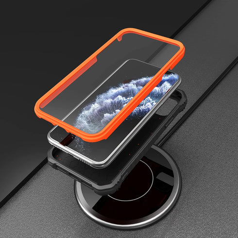 ExoGuard Rubber Shockproof Full-Body Case for iPhone 11 Pro with Built-in Screen Protector and Kickstand (Orange)