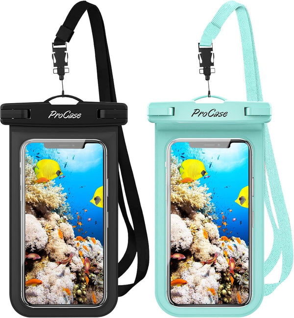 ProCase 2 Pack Waterproof Phone Pouch Case, 7" Universal Underwater Dry Bag for iPhone 15/14/13 Pro Max, Galaxy