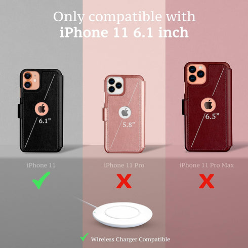 LUPA Legacy Wallet Case for iPhone 11 - Slim Durable Faux Leather with Card Holder, Burgundy