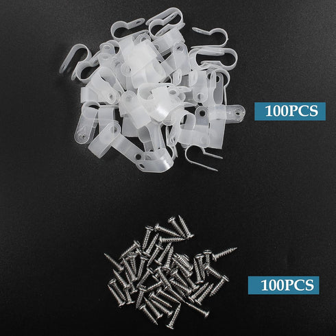 100 Pcs 3/8 Inch R-Type Clip Clamp, Nylon P-Type Mounting Clips, Wire Management with Stainless Steel Screws