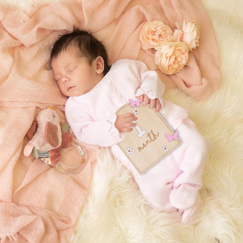 Board,3D Pink Butterfly Hello World Newborns Welcome Wooden Monthly Milestone Cards,Pink Butterfly Newborn Birth