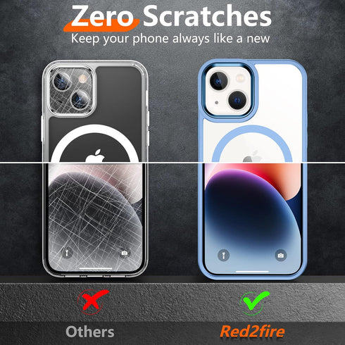 Red2Fire Magnetic Clear Case for iPhone 15 Plus, Compatible with Magsafe, Military Grade Drop Protection, Slim Phone