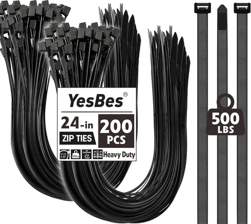 200 PCS Zip Ties 24 Inch Heavy Duty, Large Cable Ties 500lbs