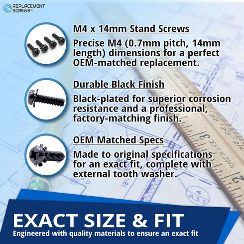 ReplacementScrews M4 14mm (D4.0 L14.0mm) (8) Screws Compatible with Many LG TV Stands