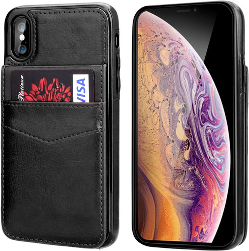 KIHUWEY iPhone X/Xs Case Wallet with Credit Card Holder, Heavy Duty Protective Cover, Black, 5.8 Inch