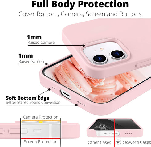 IceSword iPhone 12 Mini Case Pink Sand, Thin Liquid Silicone, Soft Silk Microfiber Cloth, Shockproof, 5.4"
