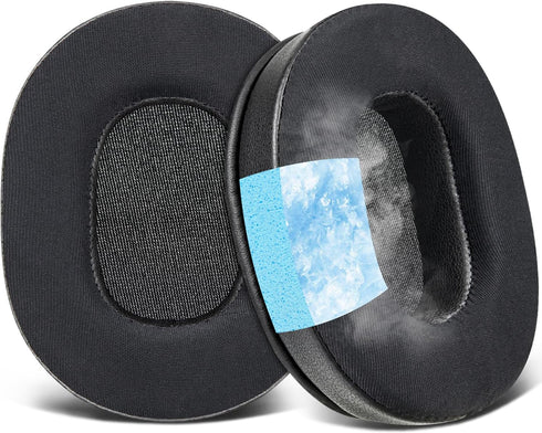 SOULWIT Cooling Gel Earpads Replacement - Ice Silk Fabric Cushions for Audio-Technica ATH-M60X Headphones (Black)