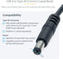 2m USB to Type M Barrel Cable, USB to 5.5mm 5V DC Cable