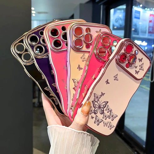 ZTOFERA Cute Curly Wave Frame Case for iPhone 13 Pro Max, Luxury Plating Butterfly Pattern, Soft TPU Shockproof (Black)