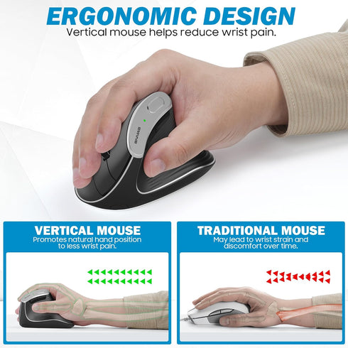 Wireless Vertical Ergonomic Mouse, Multi-Device Bluetooth + 2.4G Connection, 4 Adjustable DPI for PC, Laptop, Black