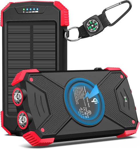 BLAVOR 10,000mAh Solar Charger Power Bank, Portable Wireless Charger with 20W Fast Charging, Dual Flashlight for Camping