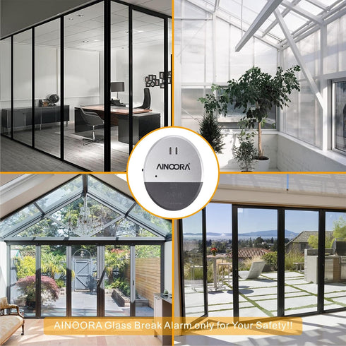 AINOORA 4 Pack, 130dB Window Alarms Loud Glass Break Sensor & Vibration Alarm for Home Security, Burglar Entry Detector