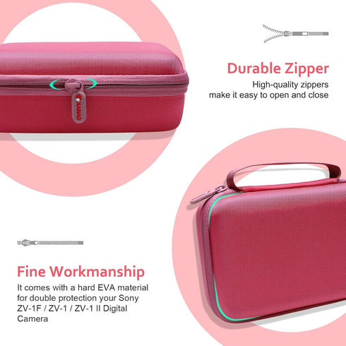 XANAD Hard Case for Sony ZV-1F / ZV-1 / ZV-1 II Digital Camera with Shoulder Strap, Fits Vlogger Kit (Pink)