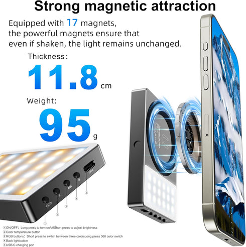 ITOTIN 2700-7500K, Magnetic Selfie Fill Light for Phone, LED Dual-Sided Portable Video Light, Compatible with iPhone