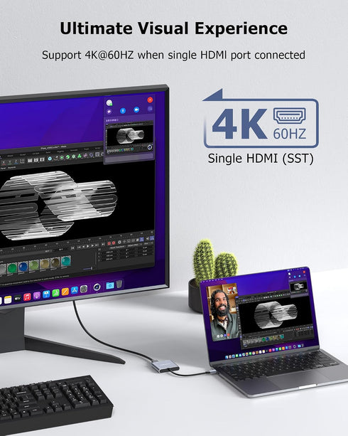 Glomtheia 2 1 2 4K@30Hz 4K@60Hz Dual HDMI Adapter for Monitors Extended Display in Out, USB C to HDMI Splitter