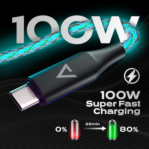 Statik Light Up Charger Cable - GloBright Braided LED Charging Cable, Glowing Super Fast Charging 100W Light Up Cable,