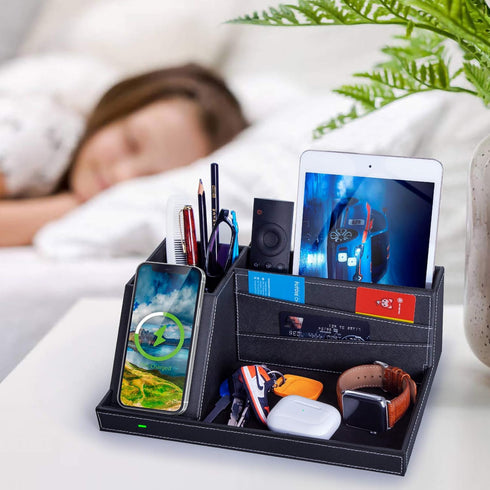 Fast Wireless Charging Station with Desk Organizer for iPhone 16/15/15 Pro/14/14 Pro Max/14 Pro/14 Plus/13/13 Pro
