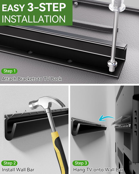 AENTGIU 32-75 Inch 600x400mm, 150 lbs Studless TV Wall Mount, No Drill Drywall TV Mount for Smart TVs, Max VESA Low