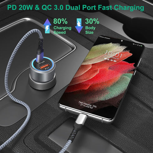 Bangfun 5 Pack USB C Car Charger, 36W Dual USB Adapter Fast Charge PD&QC 3.0 Compatible with iPhone 15/14/13/12/11 Pro