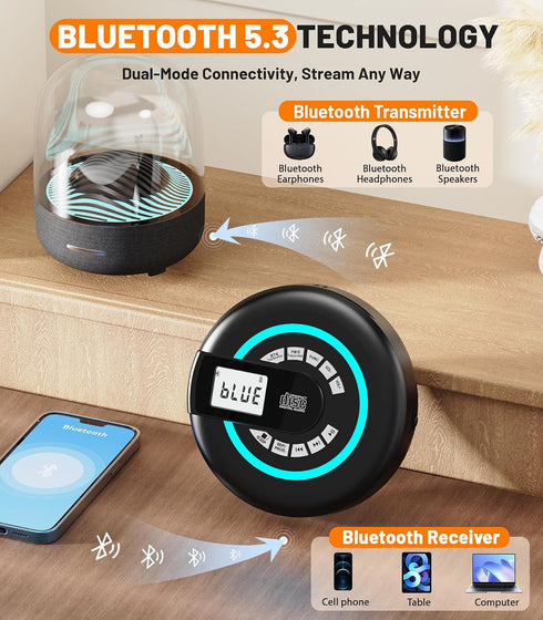 Greadio Discman Portable CD Player with Speaker Bluetooth for Car with FM Transmitter Rechargeable Lightweight