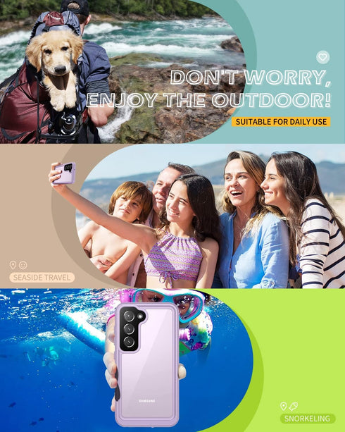 Lanhiem for Samsung Galaxy S23 Case - IP68 Waterproof Dustproof Shockproof with Built-in Screen Protector, Purple/Clear