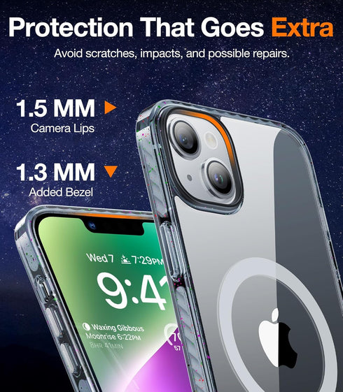 TORRAS 2023 Upgraded Magnetic iPhone 13/14 Case, 12FT Military Grade Protection, Non-Yellowing, Glittery Black