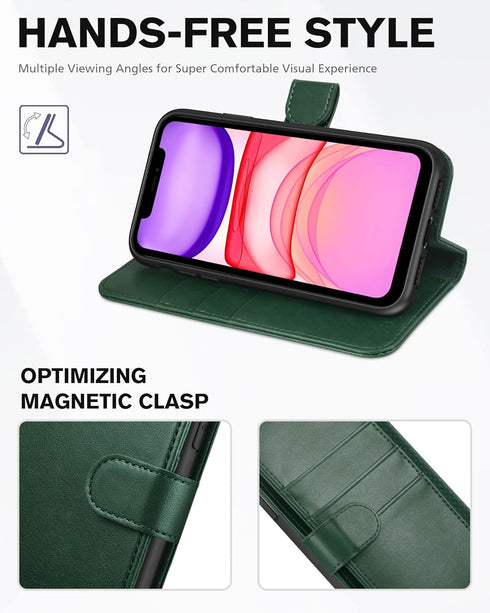 TUCCH Wallet Case for iPhone 11 - TPU Shockproof Inner Shell, PU Leather RFID Blocking Magnetic Stand Cover