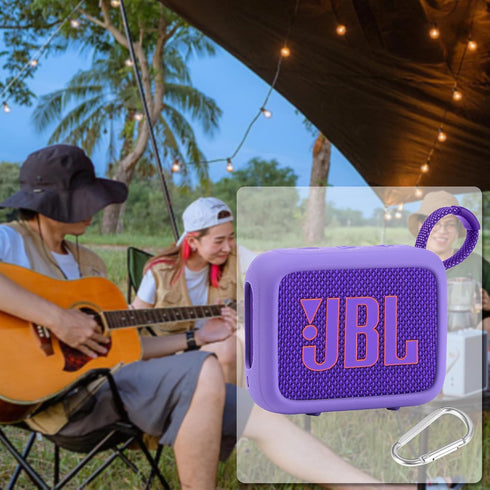 co2CREA Silicone Cover Case for JBL Go 4 Waterproof Bluetooth Speaker, Portable Travel Case with Carabiner (Purple Case)