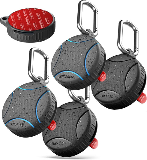 ENCASED 4 Pack Waterproof Airtag Keychain Holder (IPX8) for Apple Air Tag, Military-Grade Protective Cover (Black/Blue)
