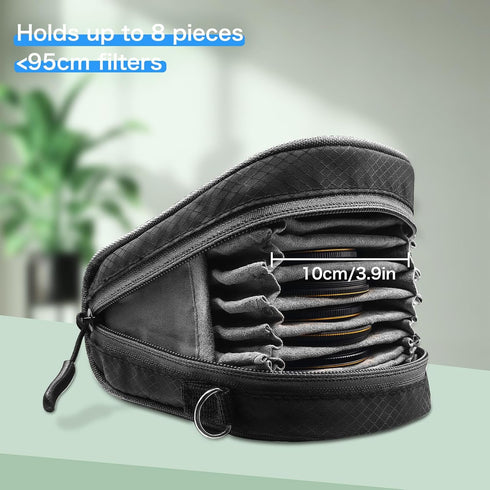 Lightdow Detachable Camera Filter Bag, 8-Slot Lens Filter Carry Case with Belt Loop Pouch for 37mm-95mm Filters