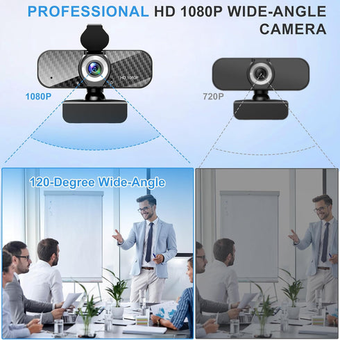 ILAOLIU 1080P Webcam Full HD with Built-in Microphone and Rotatable Tripod, Carbon Fiber Board and Privacy Cover, Auto