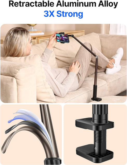 JSAUX 17 16 15 14 13 12 360 [1-Pack, Phone Holder for Desk and Bed Compatible with iPhone Overhead Phone Mount