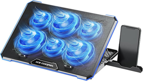 ICE COOREL Laptop Cooling Pad with 6 Fans - No Lights, Cooler for 15-17 Inches Laptops, Notebook Stand with 9 Height