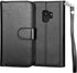 NJJEX PU Leather Wallet Case for Galaxy S9, Magnetic Folio Flip Cover, 9 Card Slots, Kickstand, Wrist Lanyard, Black