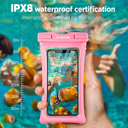 CACOE Floating Universal Waterproof Phone Case 2 Pack (Black+Pink) - IPX8, fits up to 7.0", with adjustable neck