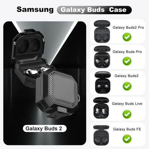 RFUNGUANGO Military Carbon Fiber Case Cover for Samsung Galaxy Buds 2 Pro/Buds Pro/Buds Live/Buds 2, with