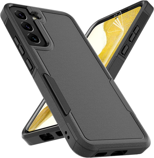 Samsung Galaxy S22 Plus Case, Dual Layer Protective Heavy Duty Cell Phone Cover with Screen Protector, Black