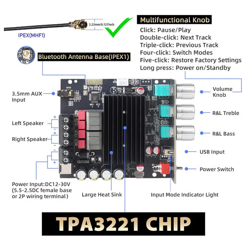 T100HS Bluetooth5.2 TPA3221 2.0 100W2,Audio Power Amplifier Board Chip Channel Power Amplifier