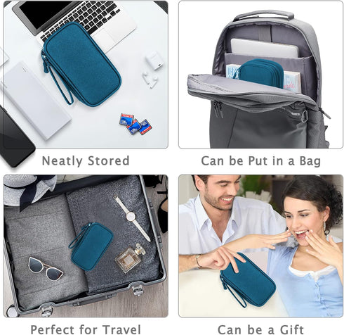 FYY Travel Cable Organizer, Portable Waterproof Double Layers Pouch for Electronic Accessories, Green