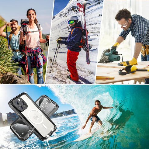 iPhone 15 Pro Case Waterproof, IP68 Case with Kickstand, Impact Resistant TPU + PC for Diving, Swimming, Hiking
