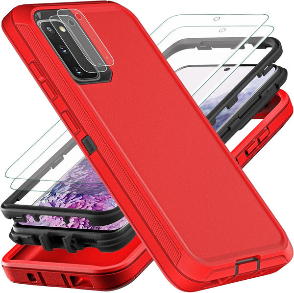 Red/Black Samsung Galaxy S20 Case with 2Pcs Self Healing TPU Screen Protector & Camera Lens Protector, Military Grade