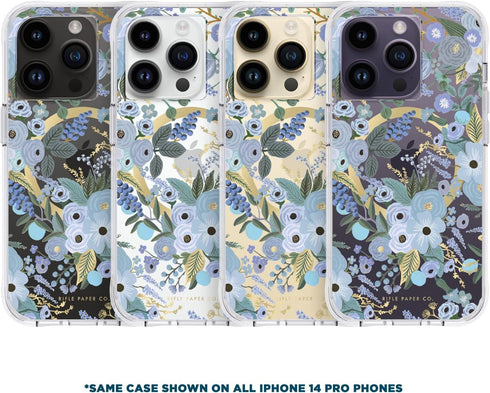 Rifle Paper Co. iPhone 14 Pro Case, Garden Party Blue Floral Pattern, Compatible with MagSafe, 10FT Drop Protection