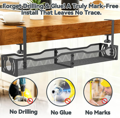 LOVJOYSE 25.3'' Cable Management, Under Desk Cable Management Tray No Drill, Metal Cable Organizer with Clamp for Wire