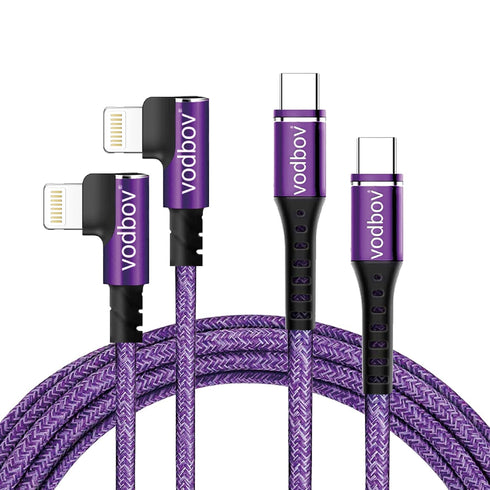 Cable USB-C to Lightning 90 Degree 2Pack 10ft 6ft iPhone Charger Fast Charging Cable Right Angle Cord (Cosmos Purple)