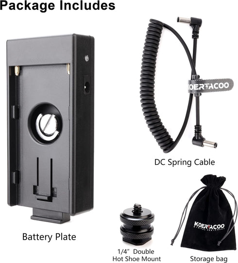 KOERTACOO 7.4V Monitor,1/4" NP-F970 F960 F770 F570 F550 NP-F Battery Adapter Plate with Two DC Output to Power DSLR