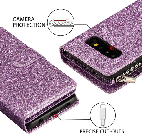 UEEBAI Wallet Case for Samsung Galaxy S10 Plus, PU Leather Magnetic Closure Handbag with Card Slots (Glitter Purple)