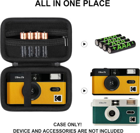 Hard Travel Case for Kodak F9/1 Shot/Ilford/Corex Reusable Ultra 35mm Film Camera, Protective Storage Carrying Case with Zipper Mesh Pocket for Battery, Film, USB Cable, Black