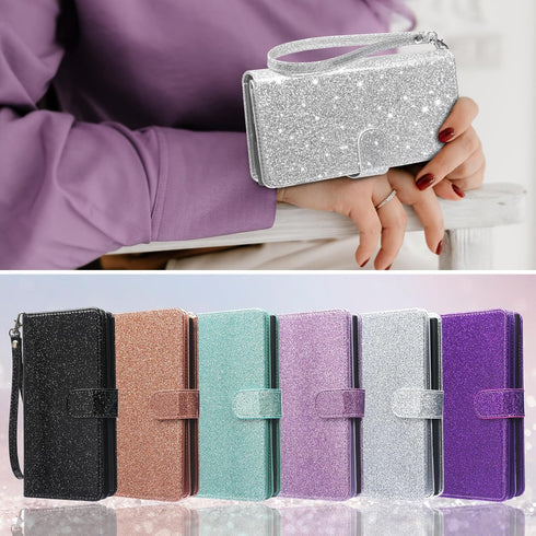 Varikke Detachable Wallet Case for iPhone 13 Pro Max, Card Holder, Fashion Glitter PU Leather Magnetic Flip Cover,