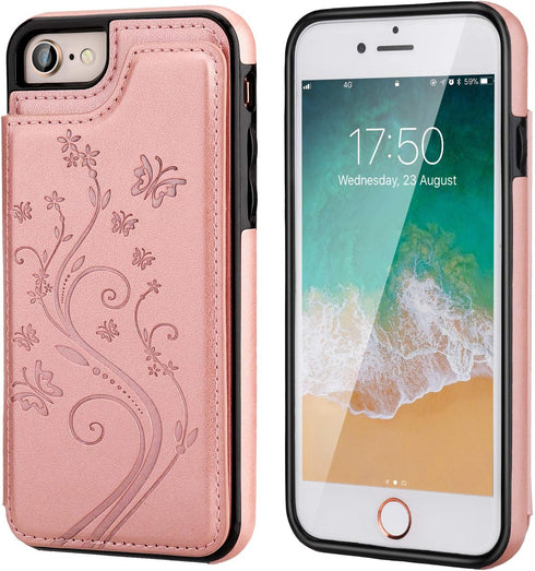 Vaburs Wallet Case for iPhone SE(2022) 5G/SE(2020)/7/8 - Embossed Butterfly Premium PU Leather with Card Holder